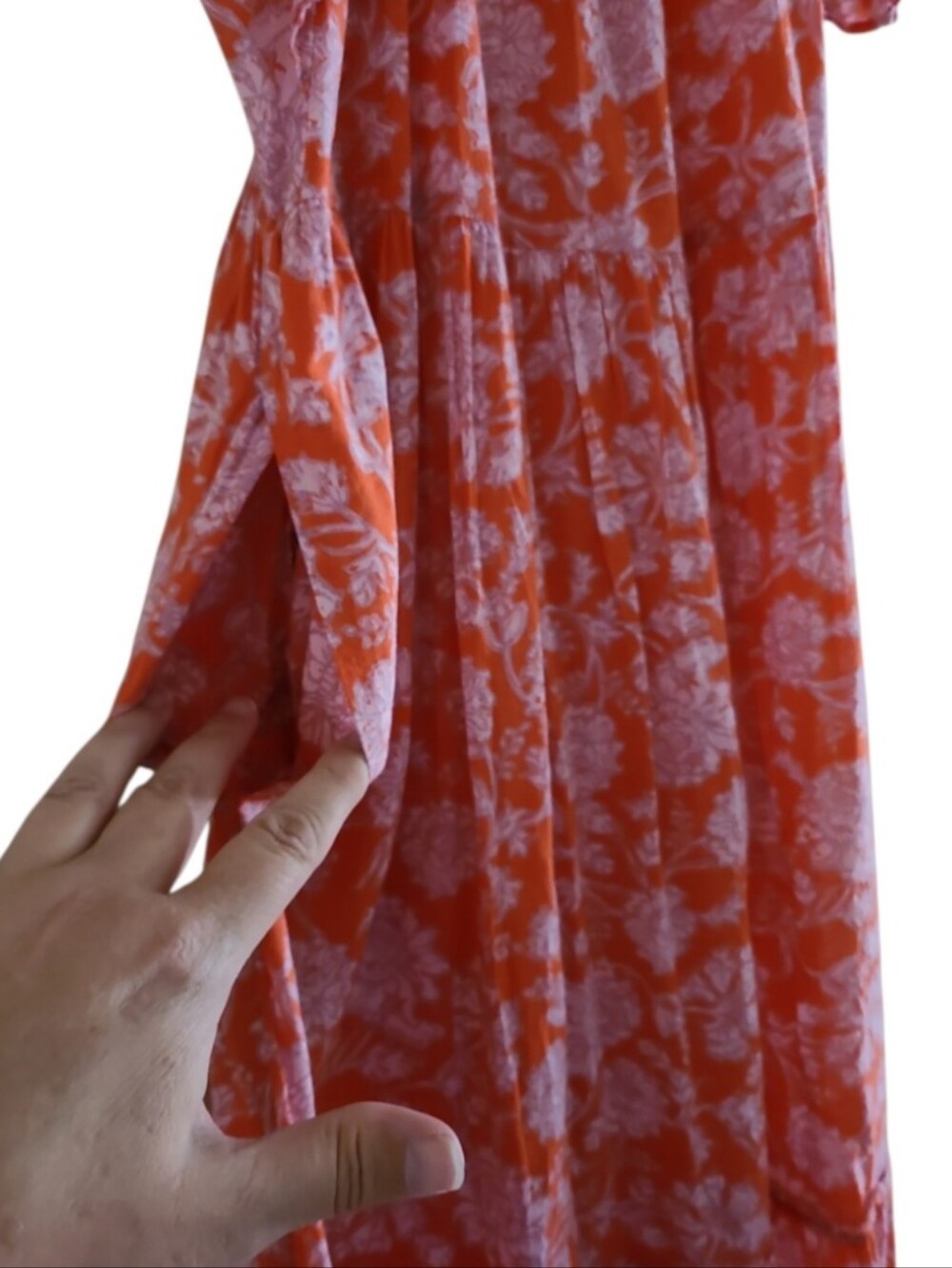 Free People Bonita Printed Midi Dress Coral Floral 100% Cotton Pockets Bohemian - Picture 7 of 17